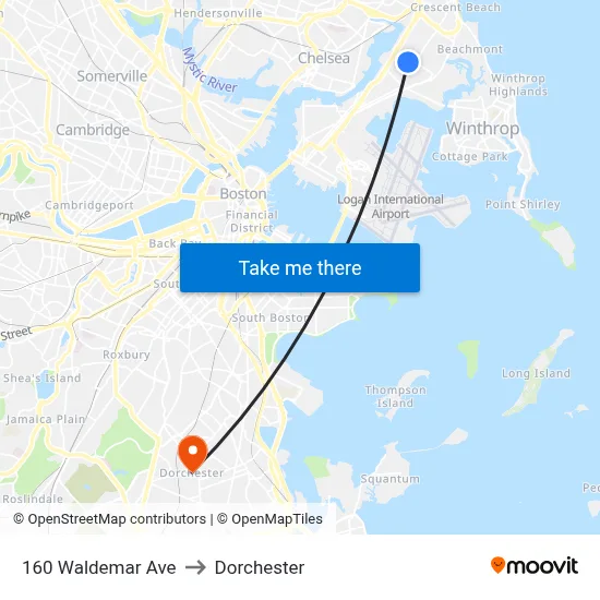 160 Waldemar Ave to Dorchester map
