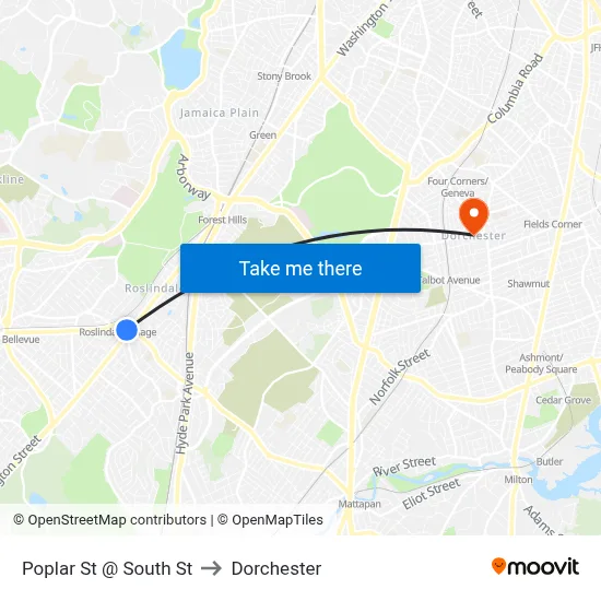 Poplar St @ South St to Dorchester map