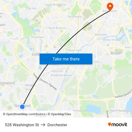 528 Washington St to Dorchester map