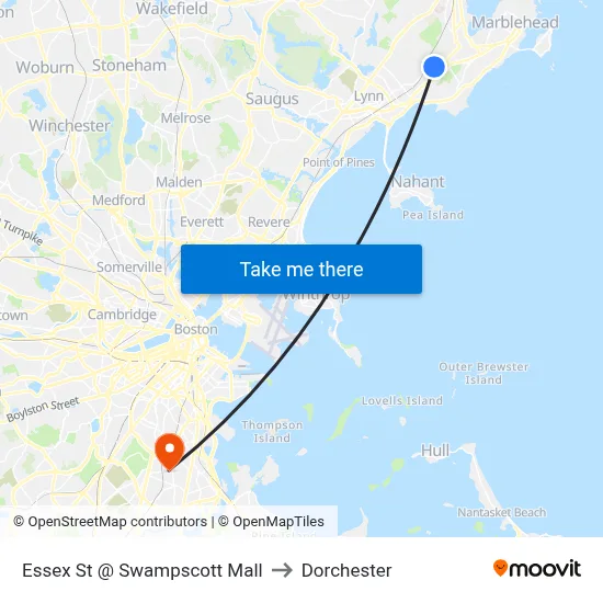 Essex St @ Swampscott Mall to Dorchester map