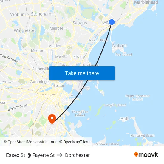 Essex St @ Fayette St to Dorchester map