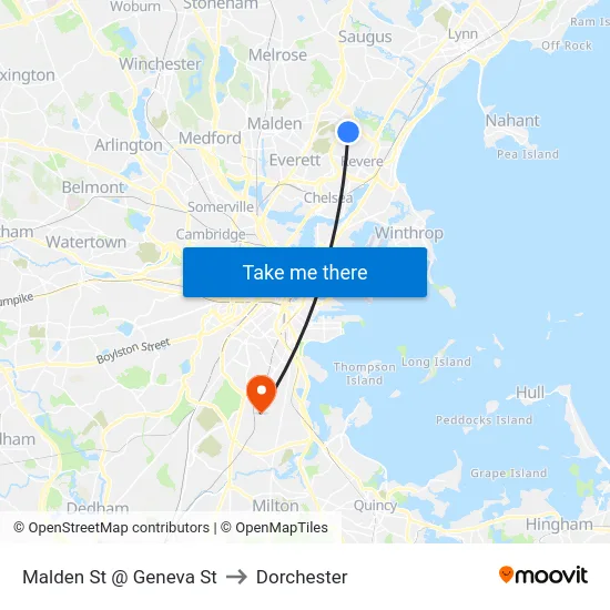 Malden St @ Geneva St to Dorchester map