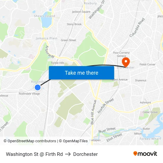 Washington St @ Firth Rd to Dorchester map