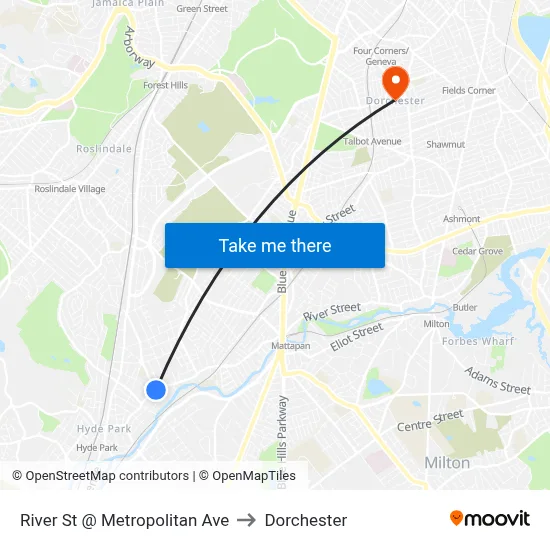 River St @ Metropolitan Ave to Dorchester map