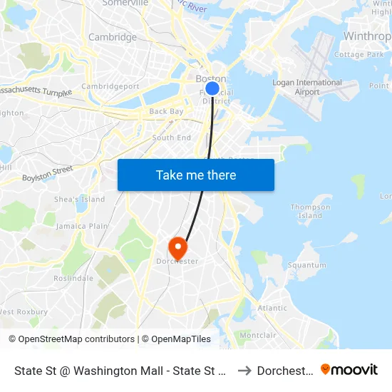 State St @ Washington Mall - State St Sta to Dorchester map