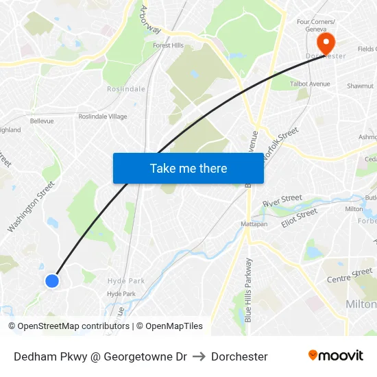Dedham Pkwy @ Georgetowne Dr to Dorchester map