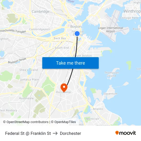 Federal St @ Franklin St to Dorchester map