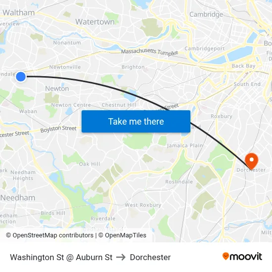 Washington St @ Auburn St to Dorchester map