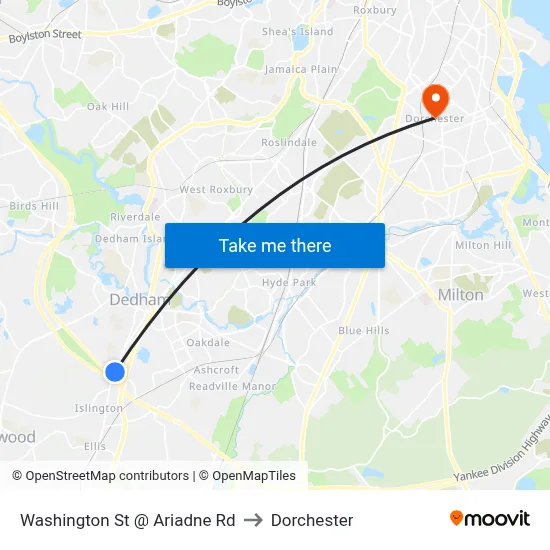 Washington St @ Ariadne Rd to Dorchester map