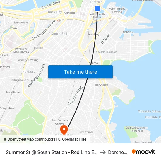 Summer St @ South Station - Red Line Entrance to Dorchester map