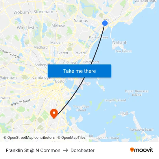 Franklin St @ N Common to Dorchester map