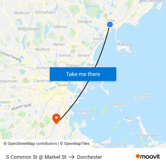 S Common St @ Market St to Dorchester map