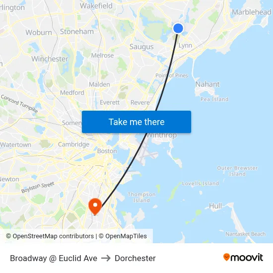 Broadway @ Euclid Ave to Dorchester map