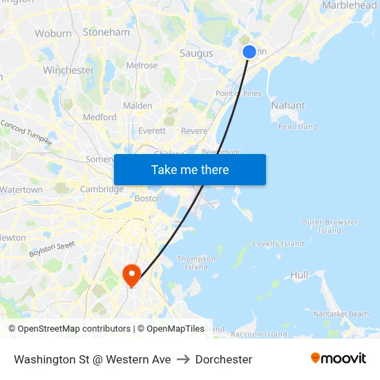 Washington St @ Western Ave to Dorchester map