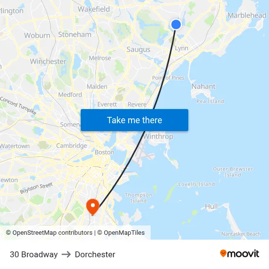 30 Broadway to Dorchester map