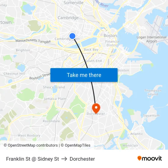 Franklin St @ Sidney St to Dorchester map