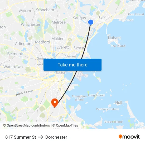 817 Summer St to Dorchester map