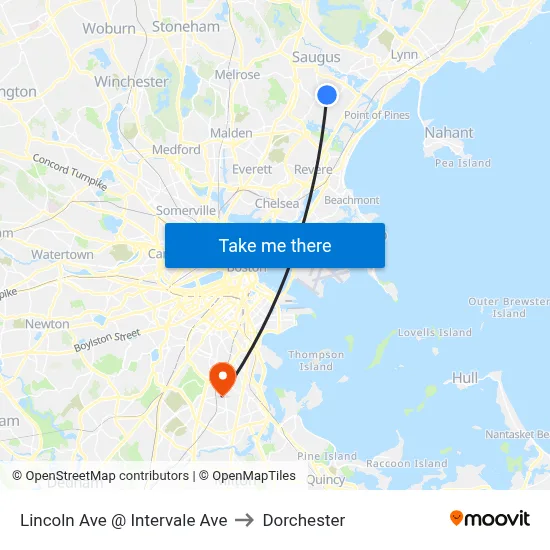 Lincoln Ave @ Intervale Ave to Dorchester map