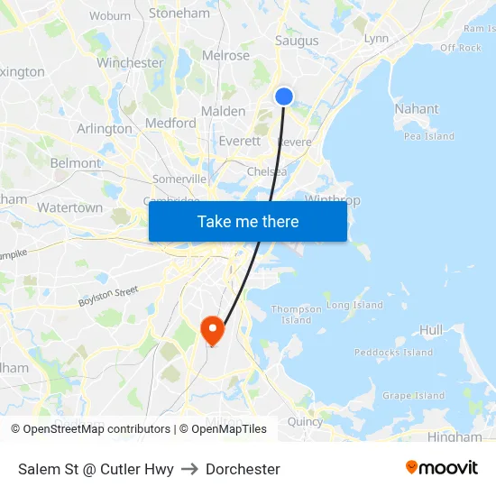 Salem St @ Cutler Hwy to Dorchester map