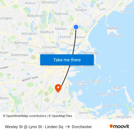 Wesley St @ Lynn St - Linden Sq to Dorchester map