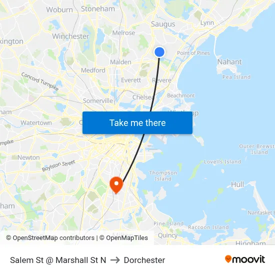 Salem St @ Marshall St N to Dorchester map