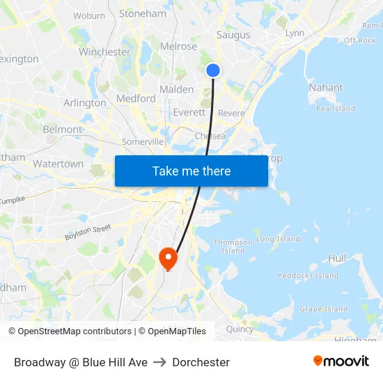Broadway @ Blue Hill Ave to Dorchester map
