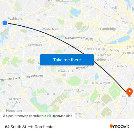 64 South St to Dorchester map