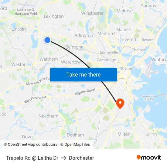 Trapelo Rd @ Leitha Dr to Dorchester map