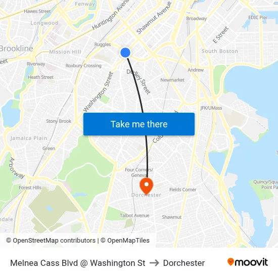 Melnea Cass Blvd @ Washington St to Dorchester map