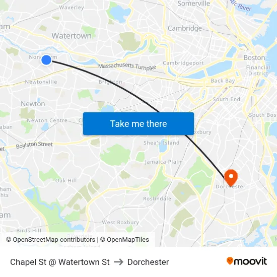 Chapel St @ Watertown St to Dorchester map