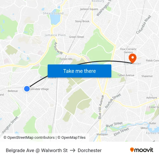 Belgrade Ave @ Walworth St to Dorchester map