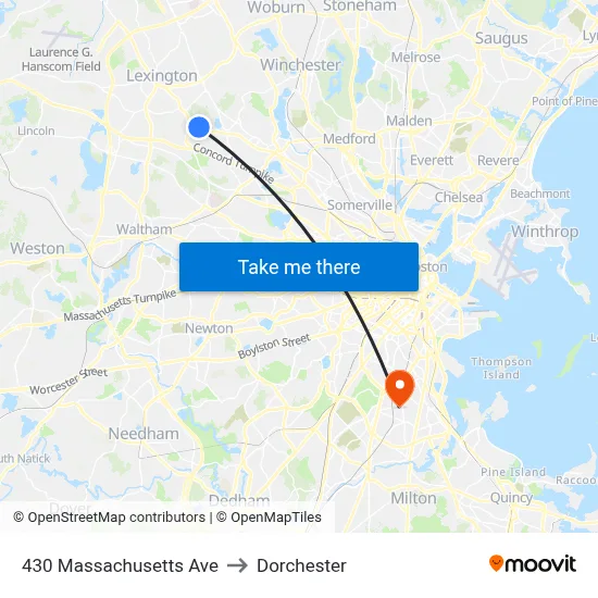 430 Massachusetts Ave to Dorchester map