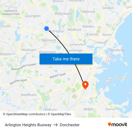Arlington Heights Busway to Dorchester map