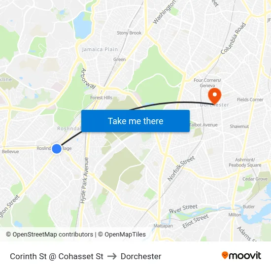 Corinth St @ Cohasset St to Dorchester map