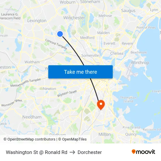 Washington St @ Ronald Rd to Dorchester map