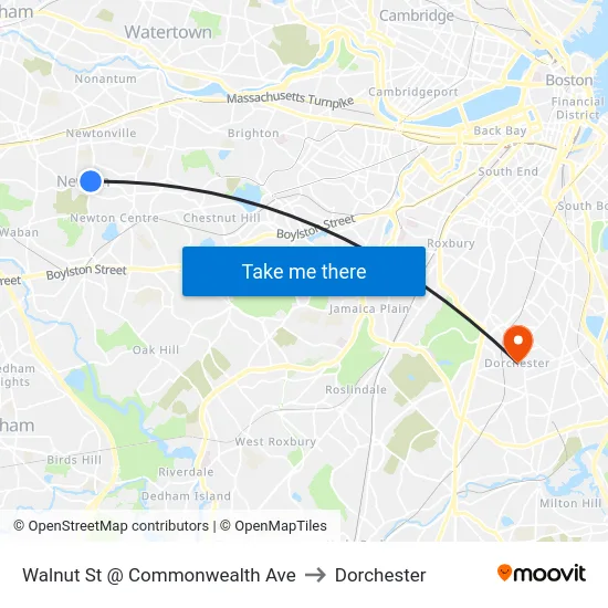 Walnut St @ Commonwealth Ave to Dorchester map