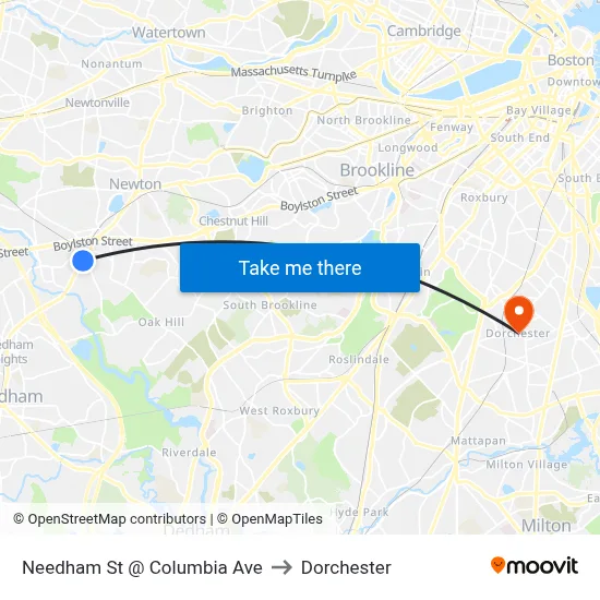 Needham St @ Columbia Ave to Dorchester map