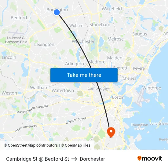 Cambridge St @ Bedford St to Dorchester map