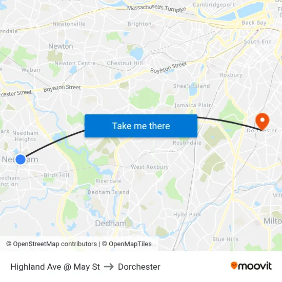 Highland Ave @ May St to Dorchester map