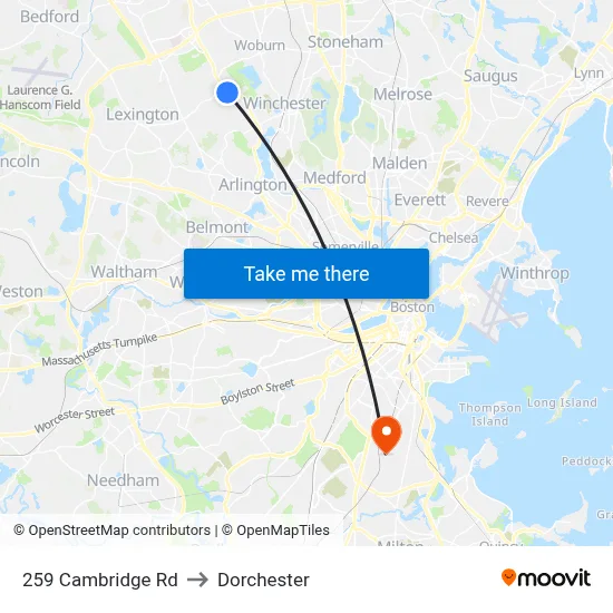 259 Cambridge Rd to Dorchester map