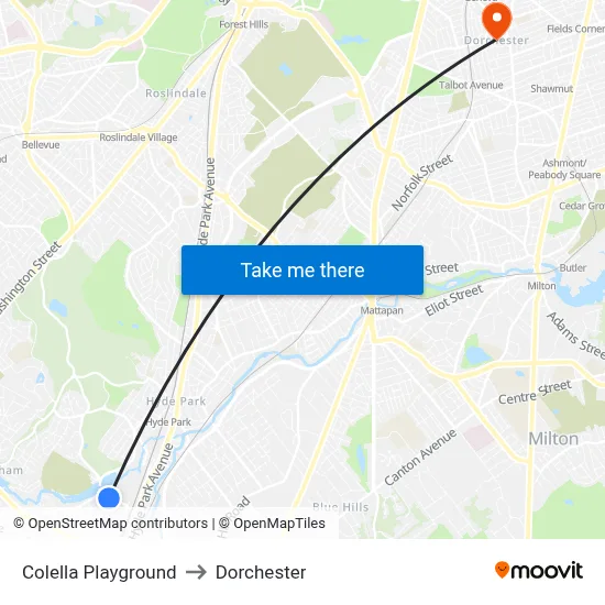 Colella Playground to Dorchester map