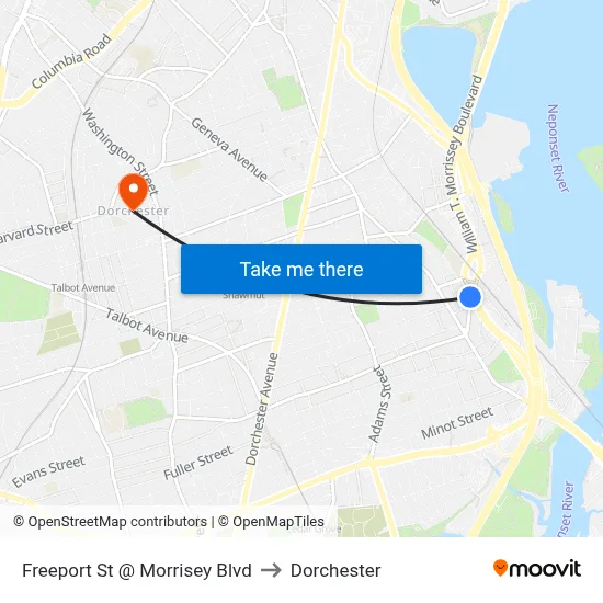 Freeport St @ Morrisey Blvd to Dorchester map