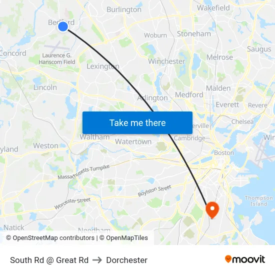 South Rd @ Great Rd to Dorchester map