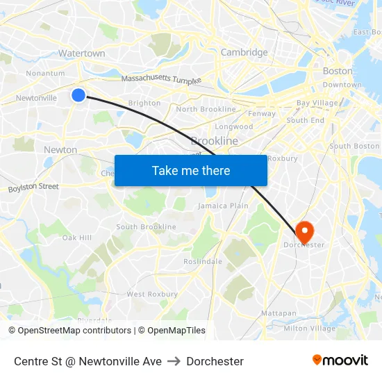 Centre St @ Newtonville Ave to Dorchester map