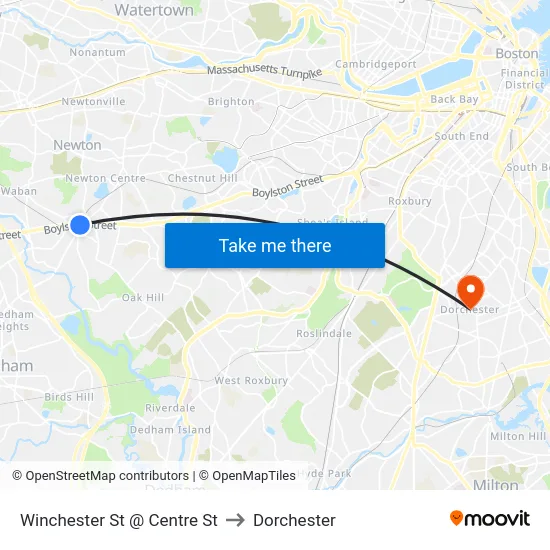 Winchester St @ Centre St to Dorchester map