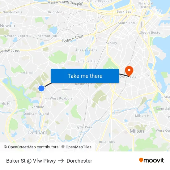 Baker St @ Vfw Pkwy to Dorchester map