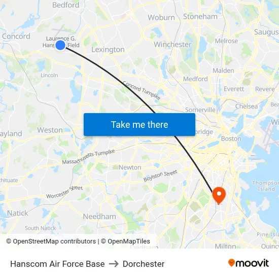 Hanscom Air Force Base to Dorchester map