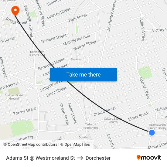 Adams St @ Westmoreland St to Dorchester map