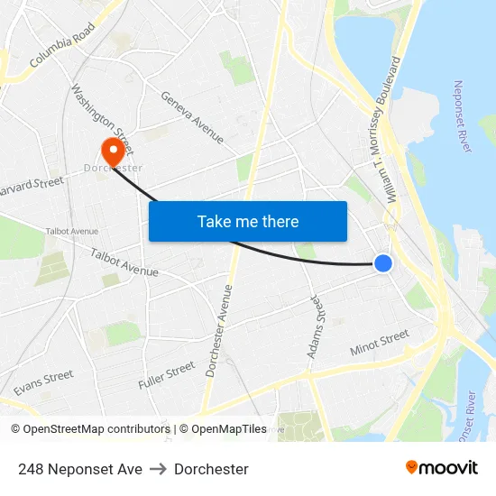 248 Neponset Ave to Dorchester map