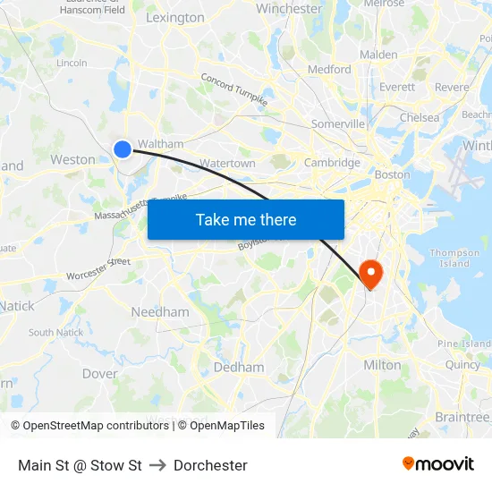 Main St @ Stow St to Dorchester map